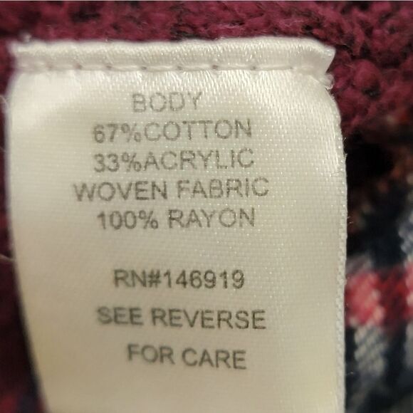 Cloud Chaser Sweatshirt Asymmetrical Plaid Hem Woven Maroon Long Sleeve Size M - Picture 7 of 8